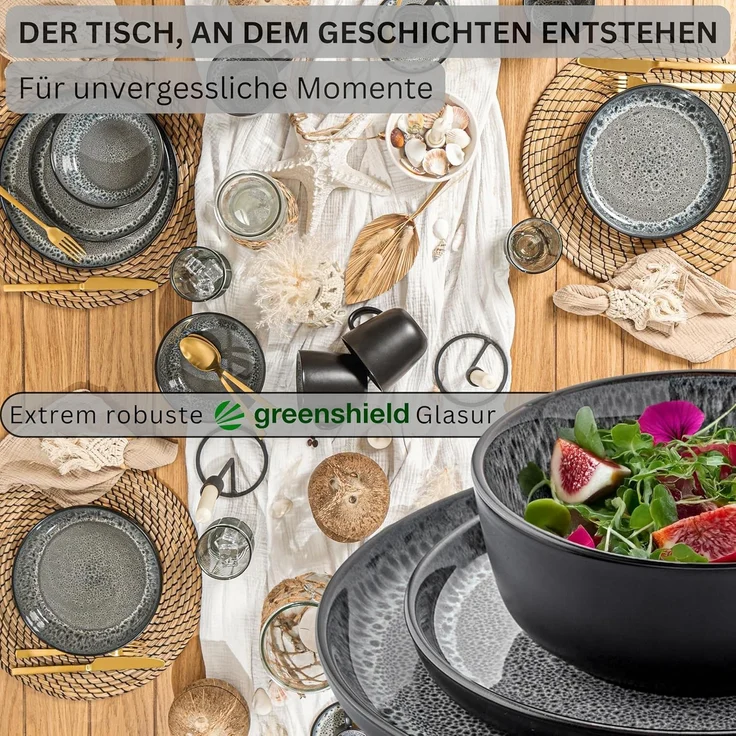 SÄNGER Tafelservice Sydney Geschirrset, Grau (36-tlg), 12 Personen, Steingut, Handmade, spülmaschinenfest, VALUE COLLECTION – Bild 3