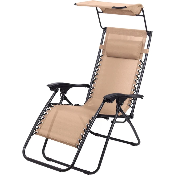Todeco Liegestuhl klappbar mit Sonnenschutz, Sonnenstuhl mit abziehbare Kissen, Max Belastbarkeit 100kg, Strandliegestuhl leicht, Khaki – Bild 2