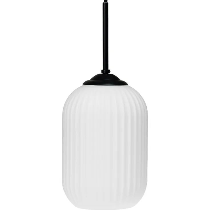 Dyberg Larsen Riflet Pendant, Pendelleuchte LED in Opal/Schwarz für Esstisch und Wohnzimmer, skandinavisches Design
