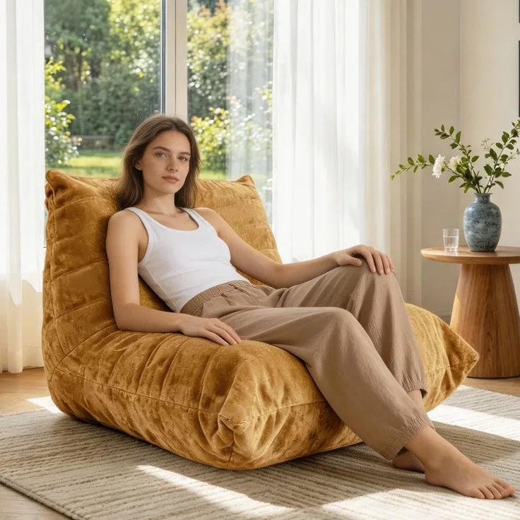 Sitzsack „Fliegende Raupe“, ultraweiches Faulenzsofa, Stilvolles Lounge-Sofa für gemütliche Stunden zu Hause, ideal für Schlafzimmer und Wohnzimmer, Stoff: Snow Neil, Farbe: Gelb, Maße: 90 x 100 x 80 cm, Marke: YOUDENOVA