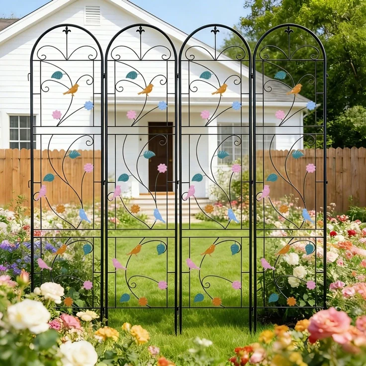 UNHO 2 Set Rankhilfe Rankgitter Metall Gartenspalier 98x214 cm Deko Rankzaun Spalier Rosen Gartendeko Sichtschutz Metall Schwarz – Bild 9