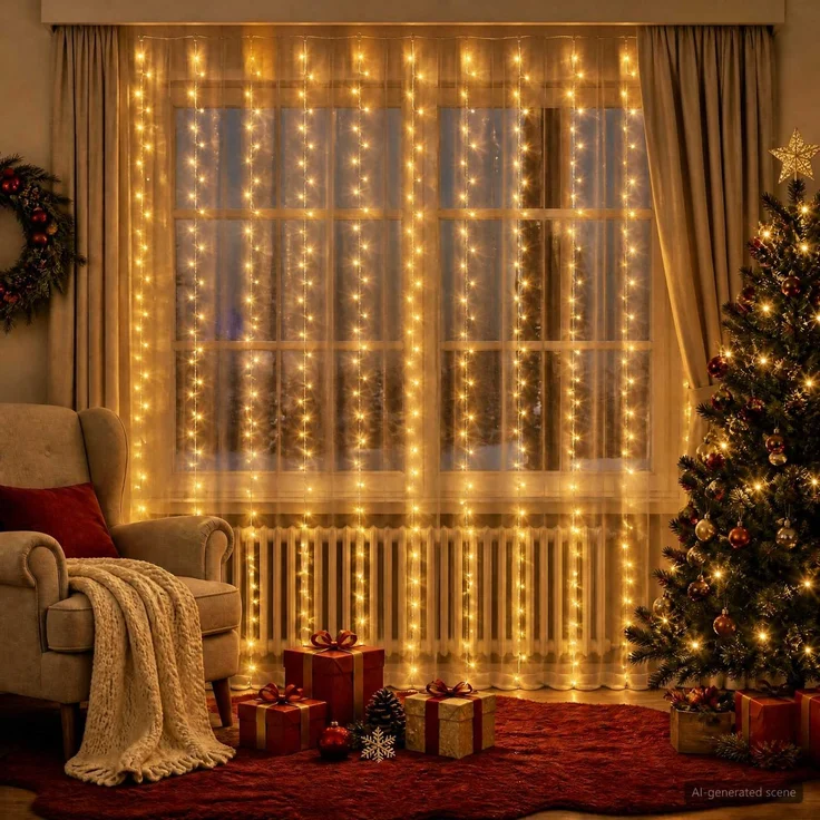 vidaXL Lichtervorhang 300 LEDs Warmes Weiß 300 x 300 cm 42053487 – Bild 1