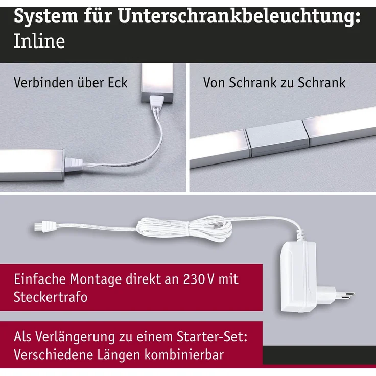 LED Unterschrankleuchte Inline Erweiterungsset 3000K dimmbar 2x4W 350x26mm 2x350lm 24V Chrom matt – Bild 3