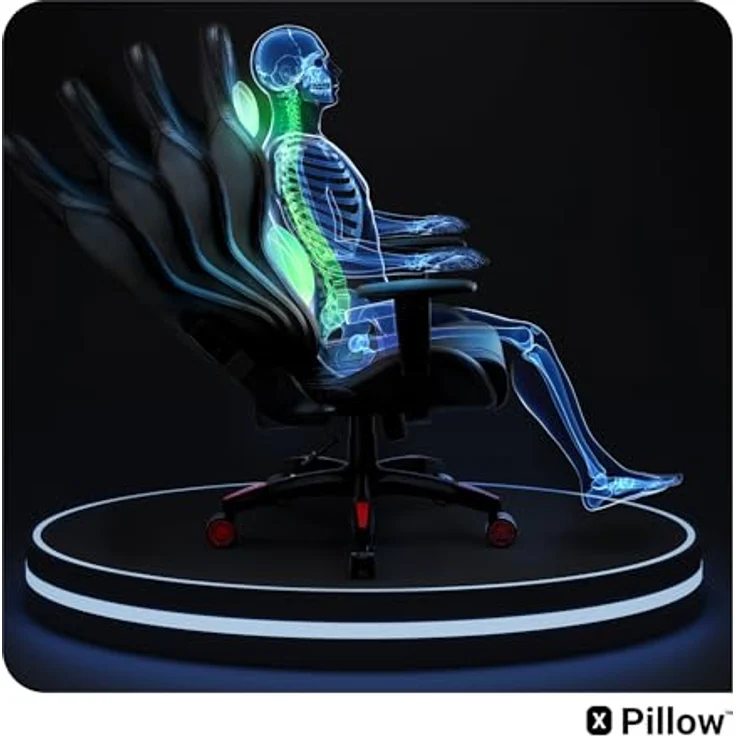 Diablo Chairs Gaming-Stuhl X-One 2.0 Kleiner Drehstuhl Ergonomischer Stuhl Mit Kopfstütze Und Lendenkissen Öko-Leder HDS Tilttech System HR-Schaumfüllung 64 x 33 x 120 cm Schwarz-Rot – Bild 8