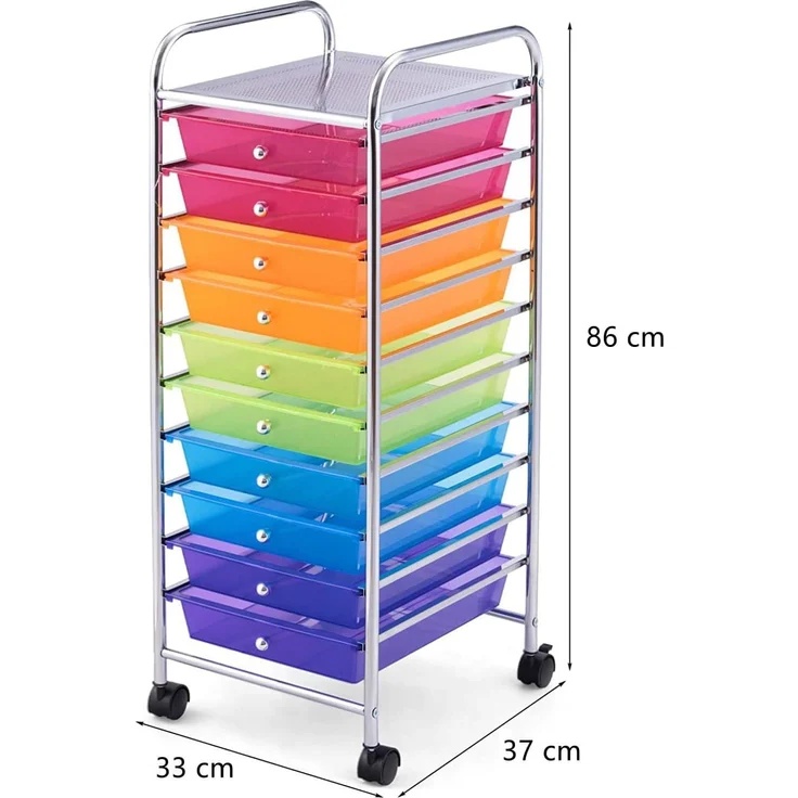 COSTWAY Rollwagen mit Schubladen Rollcontainer Badrollwagen Badtrolley Badregal Beistellwagen mit 10 stapelbaren Schubladen Metallgestell Bunt – Bild 3