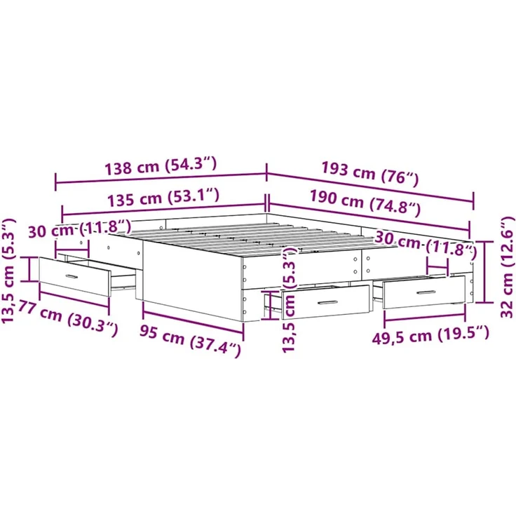 vidaXL Bettrahmen Artisan-Eiche 135 x 190 cm Holzwerkstoff 3333976 – Bild 10