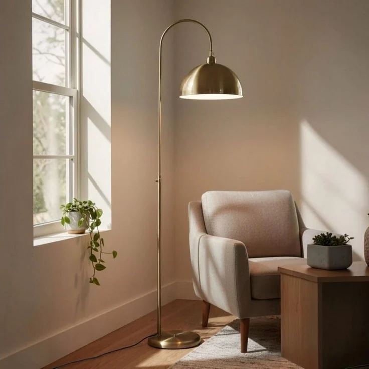 Bamyum Stehlampe Moderne Stehlampe aus Metall mit E27, verstellbarer Lampenschirm, ohne Leuchtmittel, E27, verstellbarer Lampenschirm, Stehluchte mit Ablage – Bild 3