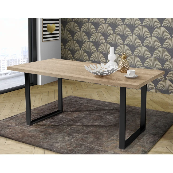 Esstisch >TABLES< in Sonoma Eiche Dekor, U-Metallgestell schwarz - 140x74,7x90cm (BxHxT) – Bild 2