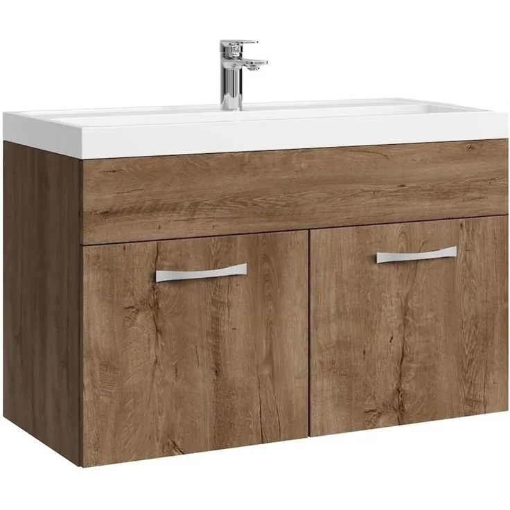 Badplaats Badmöbel Set mit Waschbecken und Unterschrank Paso 01 80 x 40 cm Braun Eiche - Waschbeckenunterschrank mit Waschbecken – Bild 1