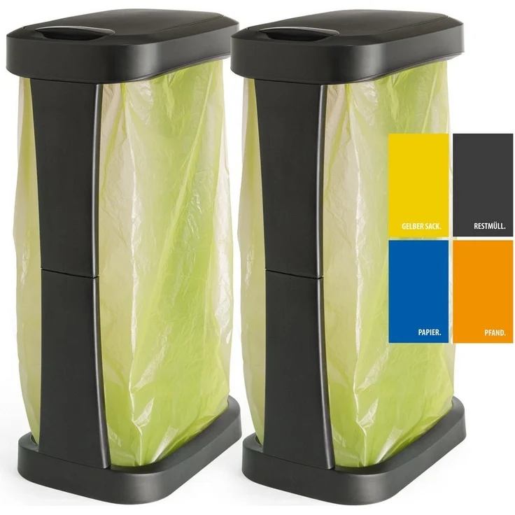 Hausfelder Müllsackständer 2er Set Müllsackständer bis 120l Schwarz, Made in Germany, mit Klapp- und Schwingdeckel, robuste Konstruktion – Bild 5