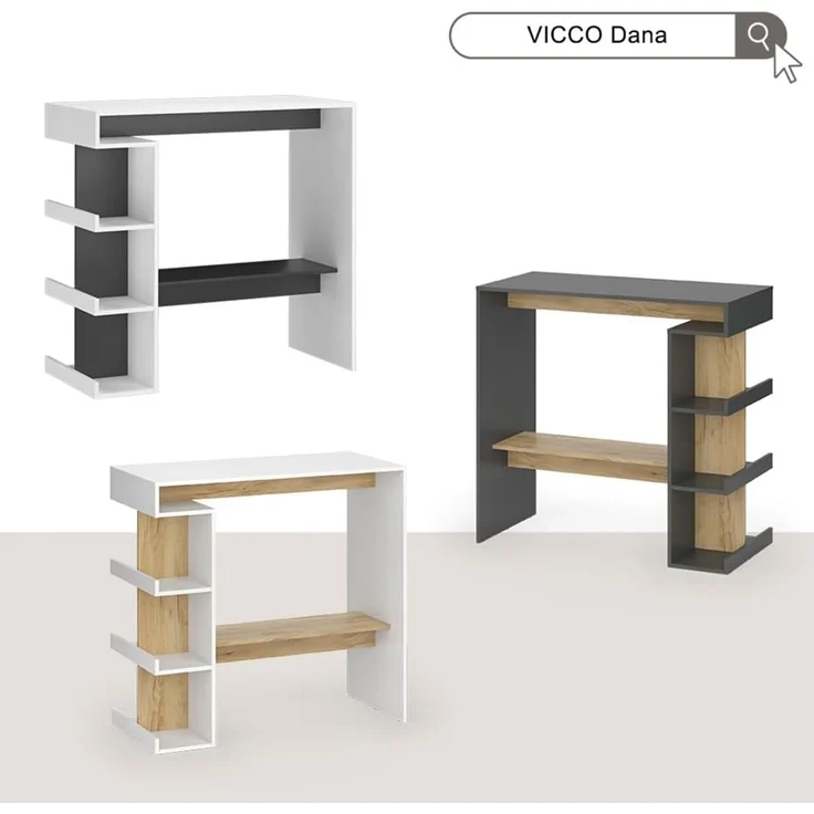Bartisch-Set Dana Weiß/Goldkraft Eiche 108 x 50 cm mit 2 Barhockern Vicco – Bild 7