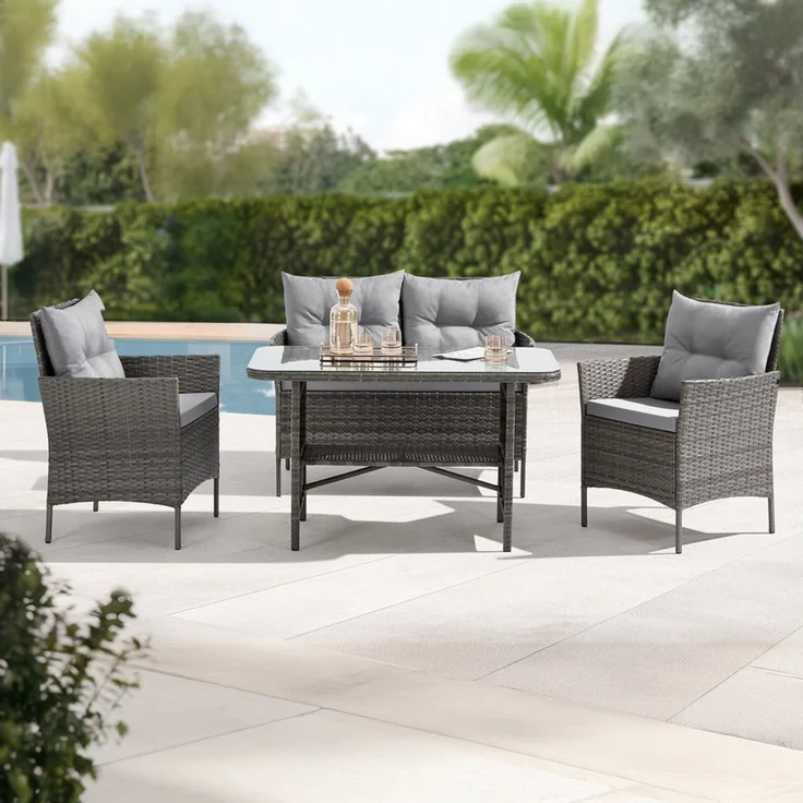 SVITA Garten-Essgruppe DALLAS, Polyrattan, 4-teilig, Outdoor Set, 2 Sessel, 2er-Sofa, Esstisch – Bild 1