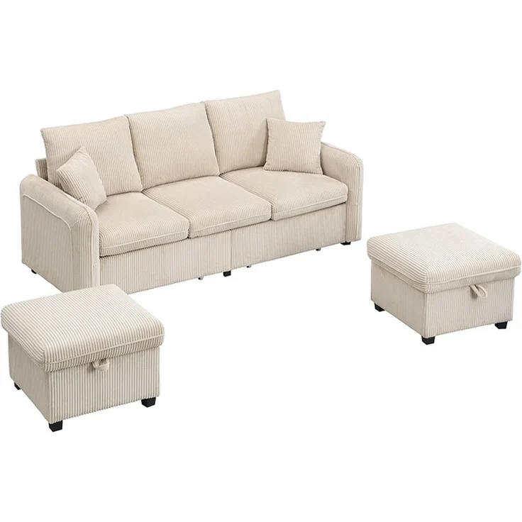 DESVIAE Sofa mit Schlaffunktion und Stauraum, Cord-Stoff, Beige, 188 x 186 x 86 cm – Bild 6
