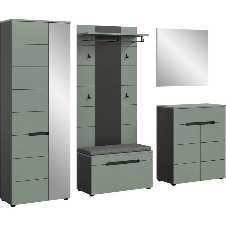Garderoben-Set >Canu< in Basalt Grau / Smoke Green - 255x190x37cm (BxHxT) – Bild 2