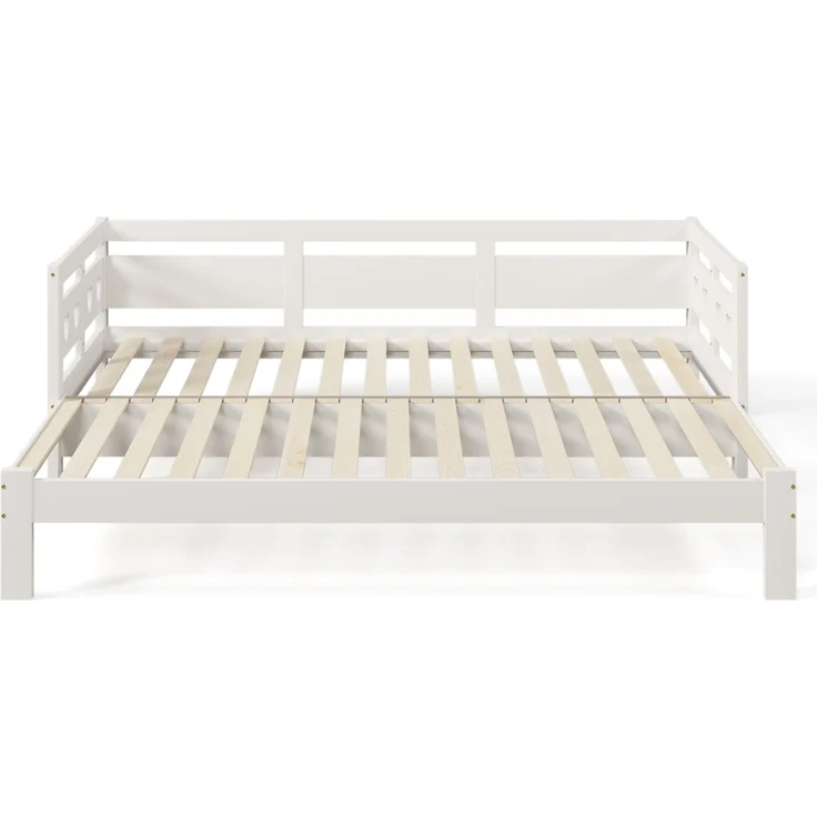 Daybett Tagesbett ,Ausziehbar Bett,90*190cm,Kiefer massiv, mit 2, Schlafgelegenheit und Rollrost Herzform Bett Weiß--Weiß--187x196x66cm--YOUDENOVA – Bild 8