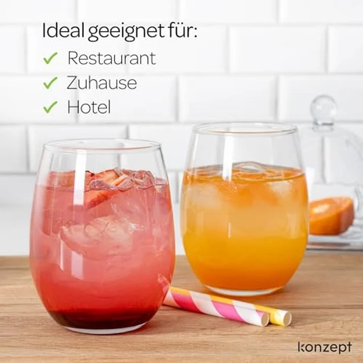 KONZEPT Gläser-Set Wassergläser Set 6-teilig – 300 ml Trinkgläser Set, 6-tlg, besonders standfest & griffig, ideal für Wasser, Saft, Limo, Gin – Bild 3