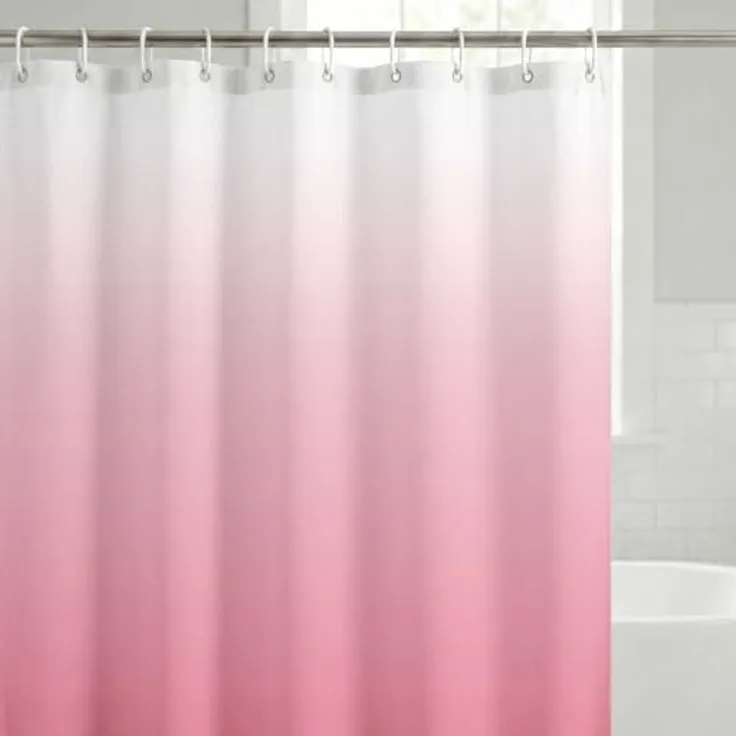 Americanflat Duschvorhang, 100% Polyester, wasserabweisend, mit Metallösen und 12 Duschvorhangringen, Farbverlauf, 180 x 180 cm, Rosa