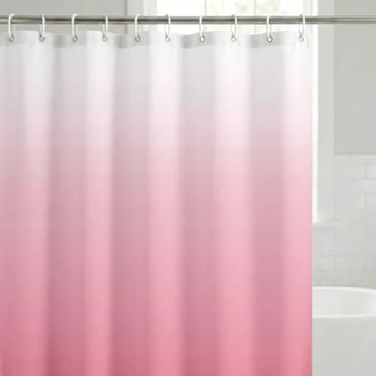 Americanflat Duschvorhang, 100% Polyester, wasserabweisend, mit Metallösen und 12 Duschvorhangringen, Farbverlauf, 180 x 180 cm, Rosa – Bild 1