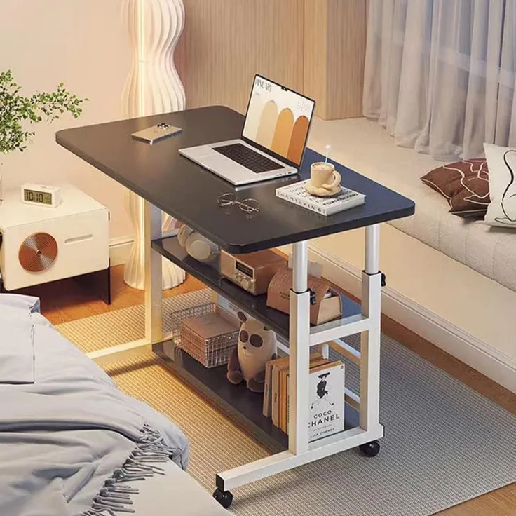 Höhenverstellbarer Computer-Schreibtisch, mobil, mit Rädern, 80x40 cm, Schwarz