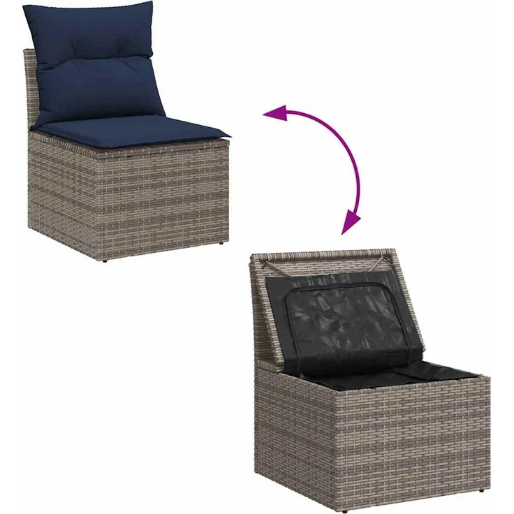 vidaXL Gartensofa-set mit Kissen mit Speicher 4 pcs Grau Poly-Rattan 3353984 – Bild 9