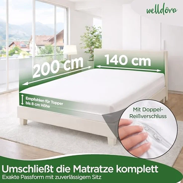 Encasing Premium Milbenbezug Matratzen ǀ Allergiker Matratzenschoner Welldora, fachärztlich getestet, Allergiker Bettwäsche mit Reissverschluss 360° – Bild 3