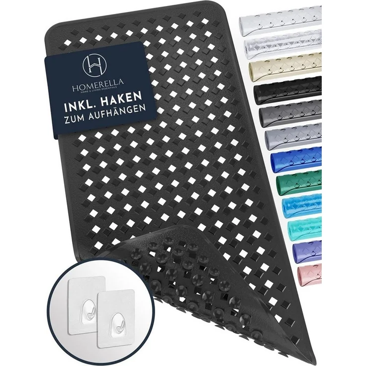 Homerella Badematte rutschfest Hautsensitiv 88x39cm, INKL. AUFHÄNGUNG, Antirutschmatte Badewanne BPA frei, Duschmatte schimmelresistent & maschinenwaschbar – Bild 1