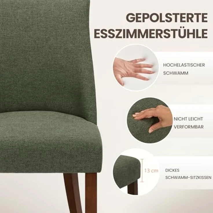 COLAMY Esszimmerstühle 4er Set, Moderne Küchenstuhl Polsterstuhl Stühle mit Rückenlehne, Stoff Dining Chairs mit Holzbeinen für Esszimmer, Küche, Restaurant mit Holzbeinen, Grün – Bild 4
