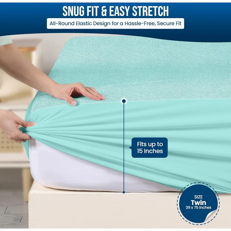 Utopia Bedding Wasserdichter Matratzenschoner für Doppelbett, Premium-Frottee-Matratzenbezug, 200 g/m², atmungsaktiv, Spannbetttuch mit dehnbaren Taschen, Spa-Blau – Bild 3