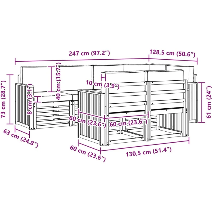 vidaXL Outdoor-Sofagarnitur 7 stk. 7-Sitzer Weiß und Hellgrau 3391991 – Bild 7