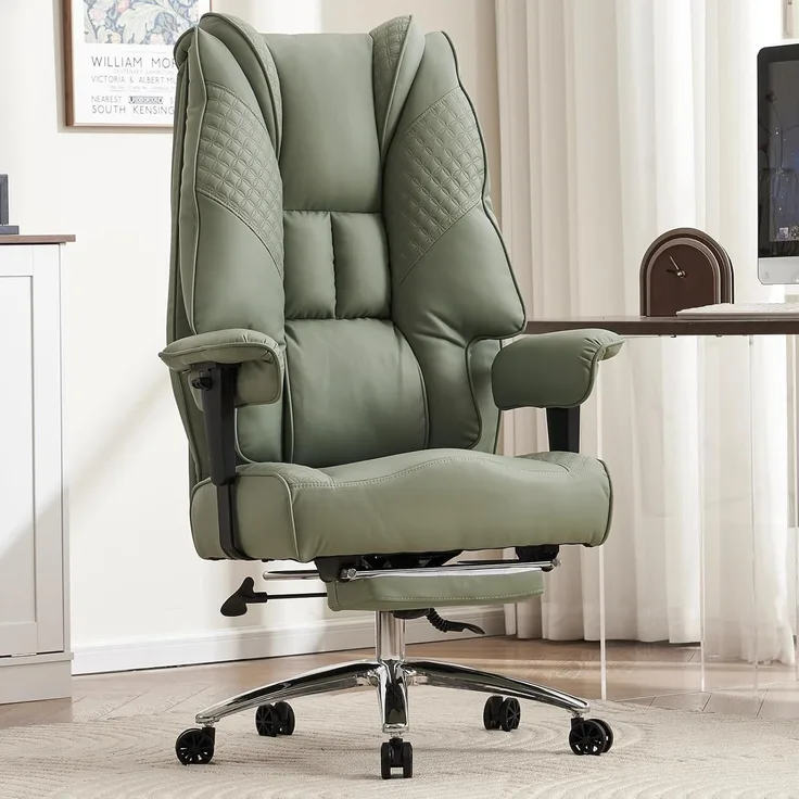 Bürostuhl Ergonomisch mit Hoher Rückenlehne und Verstellbaren Armlehnen PU Leder
