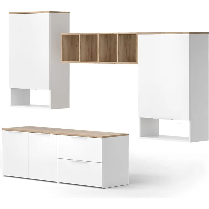 Wohnwand Wido Weiß/Sonoma 5 Teile Vicco – Bild 1