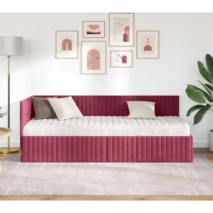vidaXL Eckbettgestell mit Matratze mit Kopfteil 2 pcs Rot Samt 3393802 – Bild 3