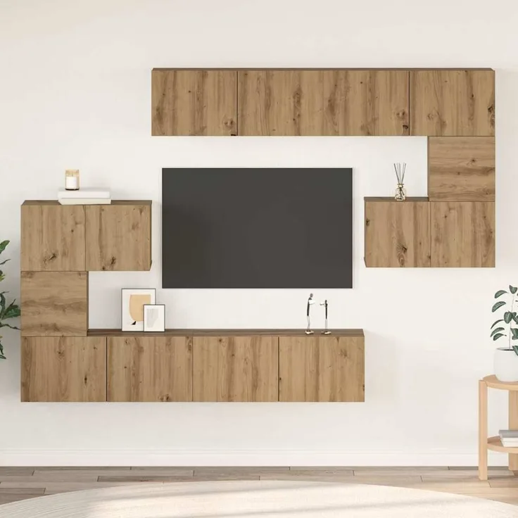 vidaXL TV-Schrankset Wandmontiert 8 pcs Artisan-Eiche Holzwerkstoff 3393218