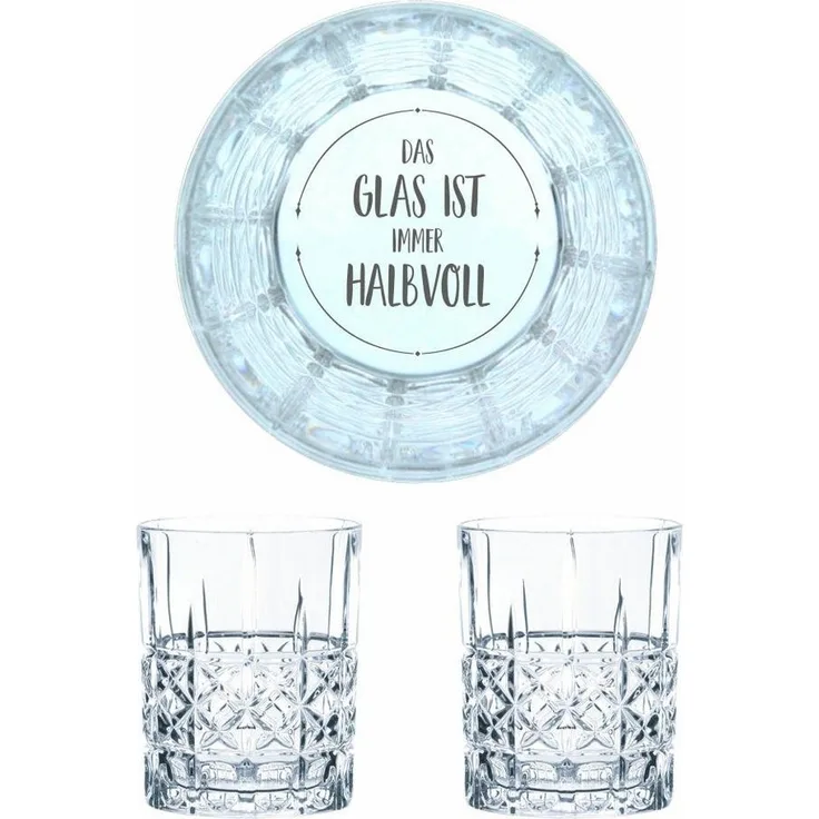 Nachtmann Whiskyglas Gravur Das Glas ist immer Halbvoll, Whiskeygläser Set, Gravur, Geschenk, Kristallglas, 345 ml, 2er Set