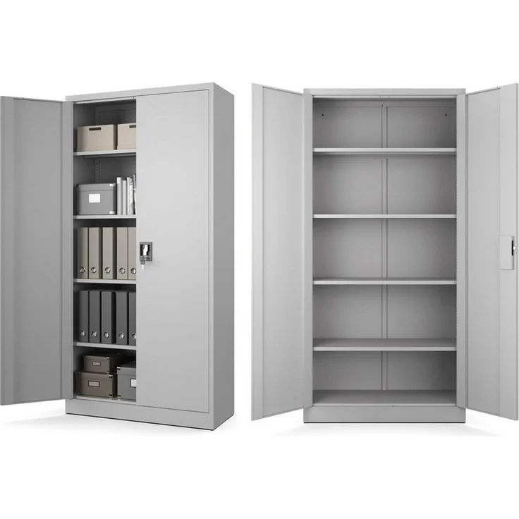 Muralo Aktenschrank Metallschrank für Dokumente, Doppeltür mit Schloss, ideal für Büro (1-St, 50 kg Traglast, 185×90×40 cm) Zwei Schlüssel, Doppeltür, passt 50 Ordner, 4 verstellbare Regale – Bild 2