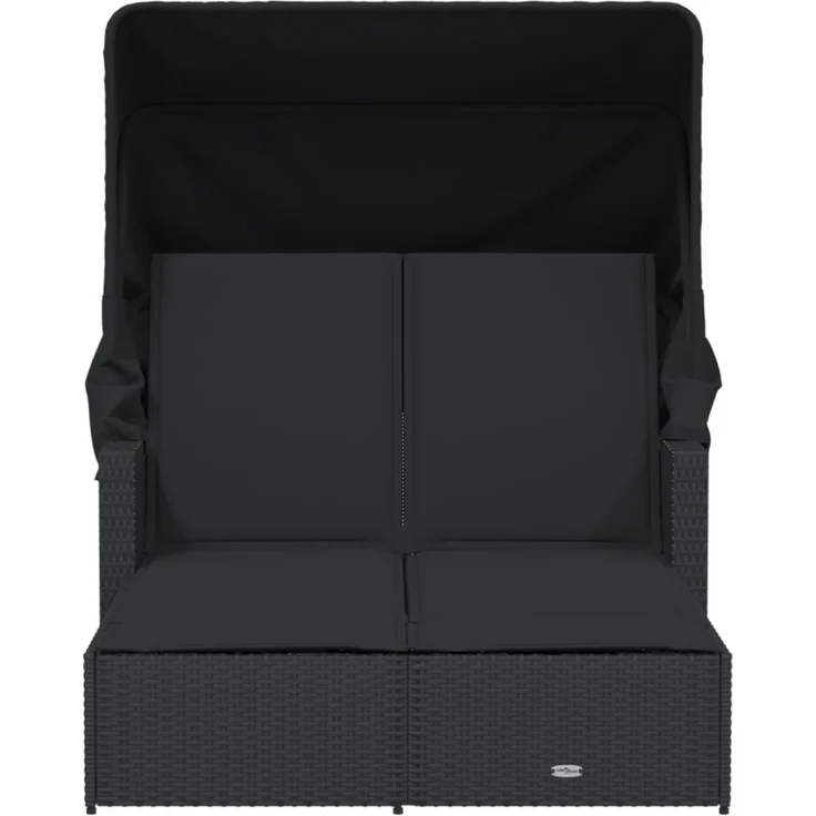 vidaXL Doppel-Sonnenliege mit Dach und Auflagen Schwarz Poly Rattan 365807 – Bild 7