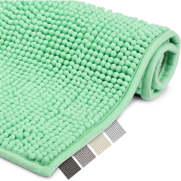 Beautissu Badematte rutschfest 50x50 cm Chenille Badezimmerteppich Flauschig Badteppich rutschfest waschbar Badvorleger Bad Teppich Badezimmer Duschvorleger Badematte Hellgrün – BeauMare WR – Bild 1
