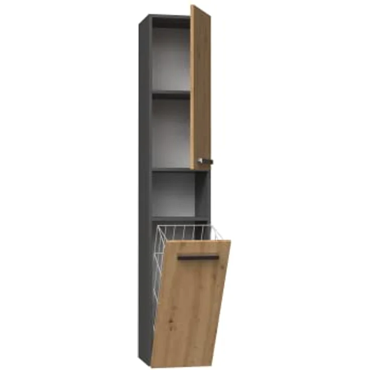 ibonto Hochschrank Badezimmerschrank mit Korb & flexibler Türöffnung - Platzsparend – Bild 9