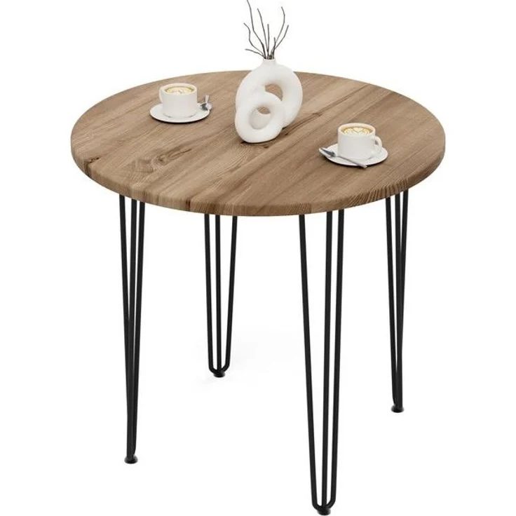 LAMO Manufaktur Esstisch Tisch rund 80 cm Stärke: 28mm, Farbe: Nussbaum, Beine: Schwarz (1 Tisch), Holztisch rund, Esstisch für 2 Personen Runder Tisch für Küche – Bild 4