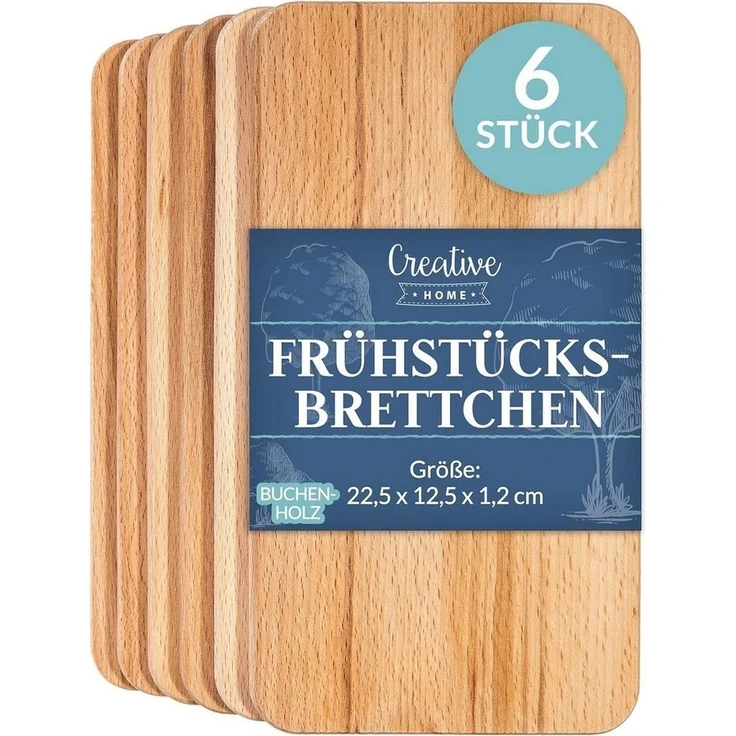 Creative Home Frühstücksbrett Set Frühstücksbrettchen Holz 22,5 x 12,5 x 1,2 cm Schneidebrett, (6-St), geölt – Bild 1