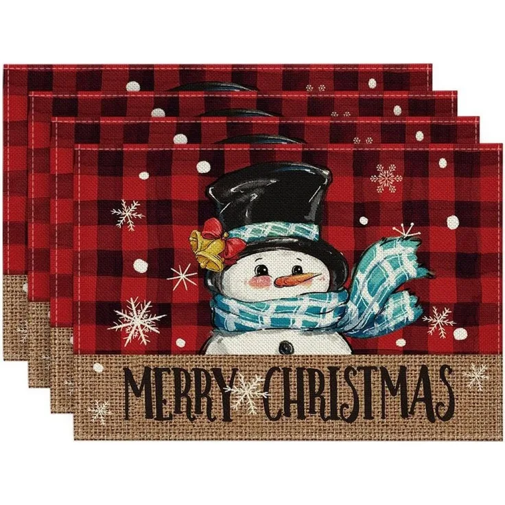 Bomiclss Platzset Tischsets mit Weihnachtsbäumen und Schneemann, Winter-Tischsets, (4-St), für den Außenbereich, Zuhause, Party, Küche, Esszimmer, Dekoration