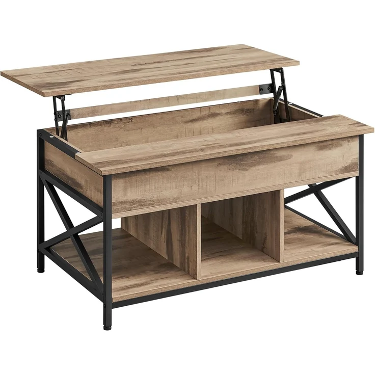 Vasagle höhenverstellbarer Wohnzimmertisch, X-Streben, Spanplatte/Stahl Kamelbraun, 60x100 x (48-62) cm – Bild 1