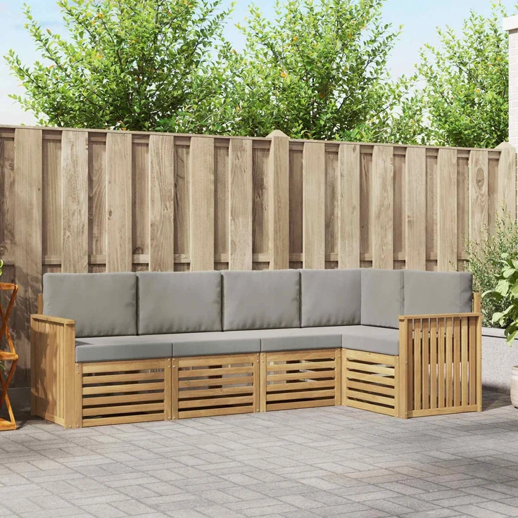 vidaXL Outdoor-Sofagarnitur 5 stk. 5-Sitzer Weiß und Hellgrau 3391831 – Bild 1