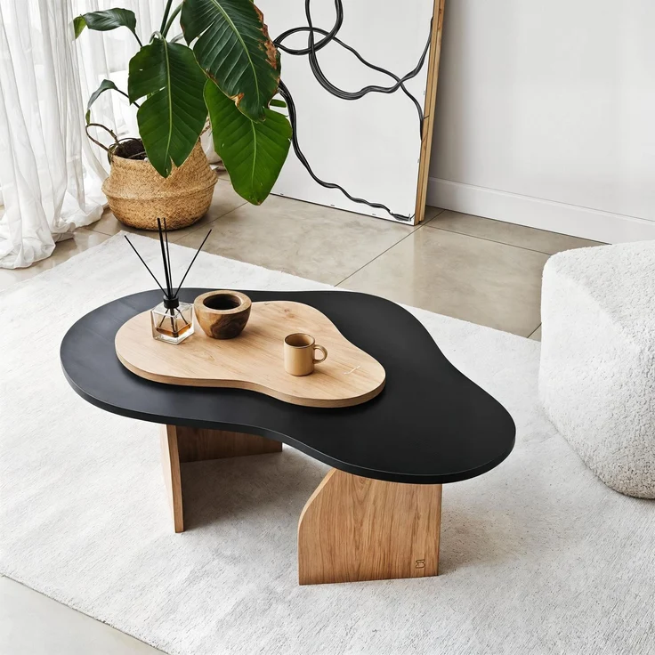 Hanah Home Stylish Abstract Coffee Table, Black & Sapphire Oak, 105 x 35 x 65 cm | 100% Melamine Coated Particle Board, 18 mm Thickness | Modern Design for Living Spaces – Bild 1