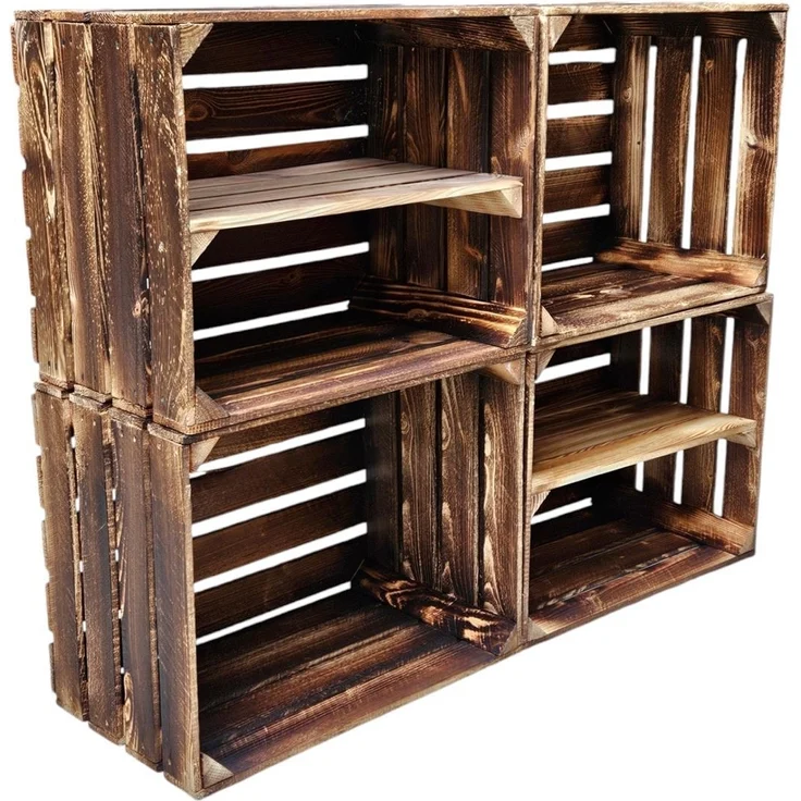 Obstkisten Weinkisten Holzkisten Kisten Geflammt 50 x 40 x 30cm 4er Set – Bild 1