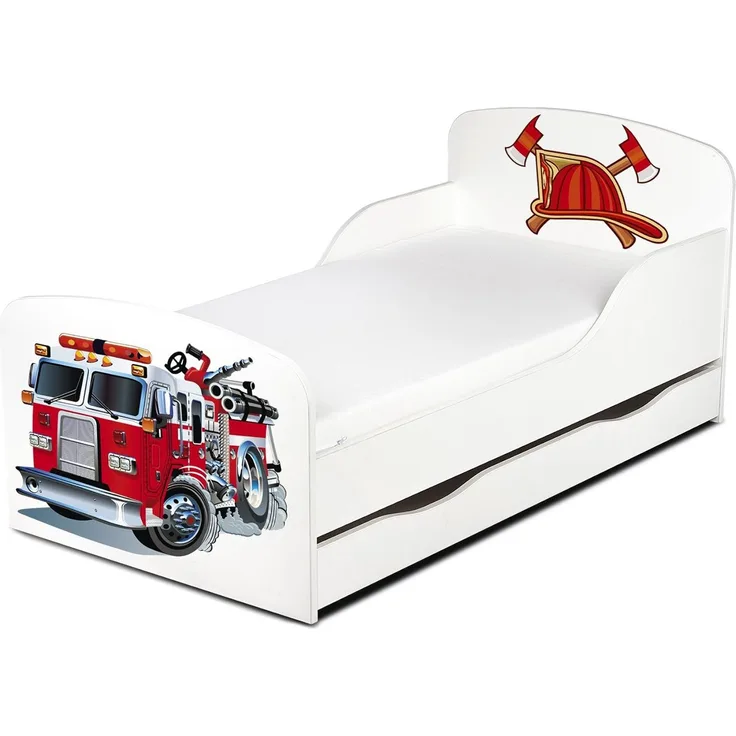 Leomark 'Feuerwehr' Kinderbett 140x70 mit Schublade und Matratze weiß