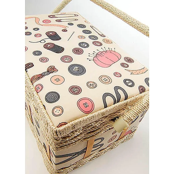 Kobolo Nähkorb Nähkästchen rechteckig Knopfmuster - Textileinsatz (in Naturtönen) – Bild 3