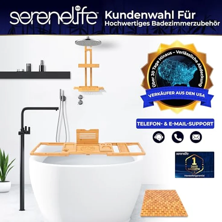 SereneLife Bambusmatte, 40x60cm Antirutschmatte Dusche, Schimmelresistent | Bambusteppich Rollbar, für Bad, Outdoor, Spa, Sauna, Küche und Terasse, Schnell Trocknend – Bild 7