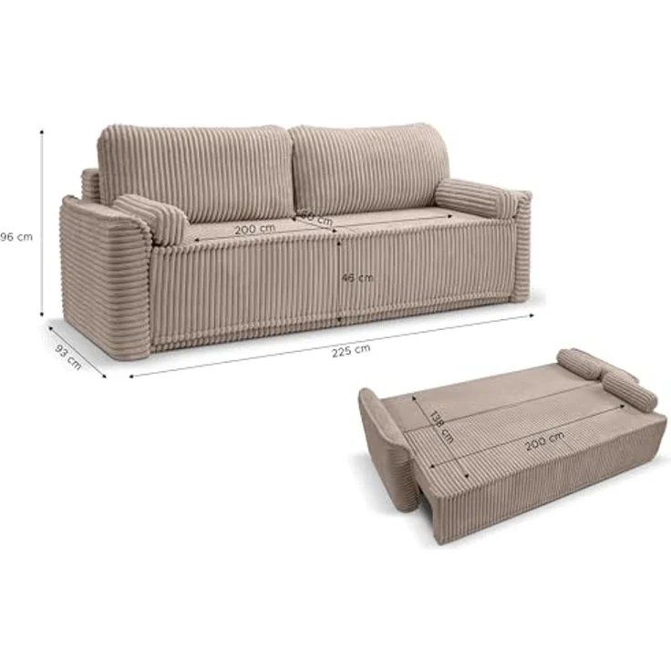 Schlafsofa (B/H/T: 225x96x93 cm) in Grau-Beige – Bild 3