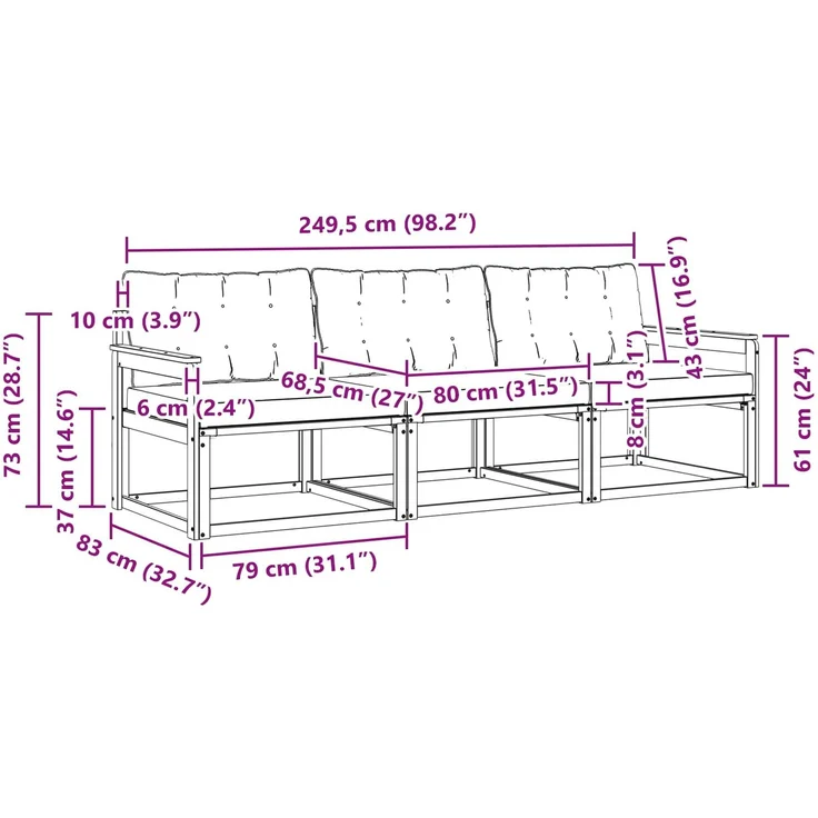 vidaXL Outdoor-Sofagarnitur 3 stk. 3-Sitzer Natur und Hellgrau 3369138 – Bild 9